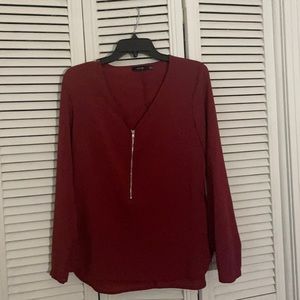 Maroon blouse with zipper detailed front